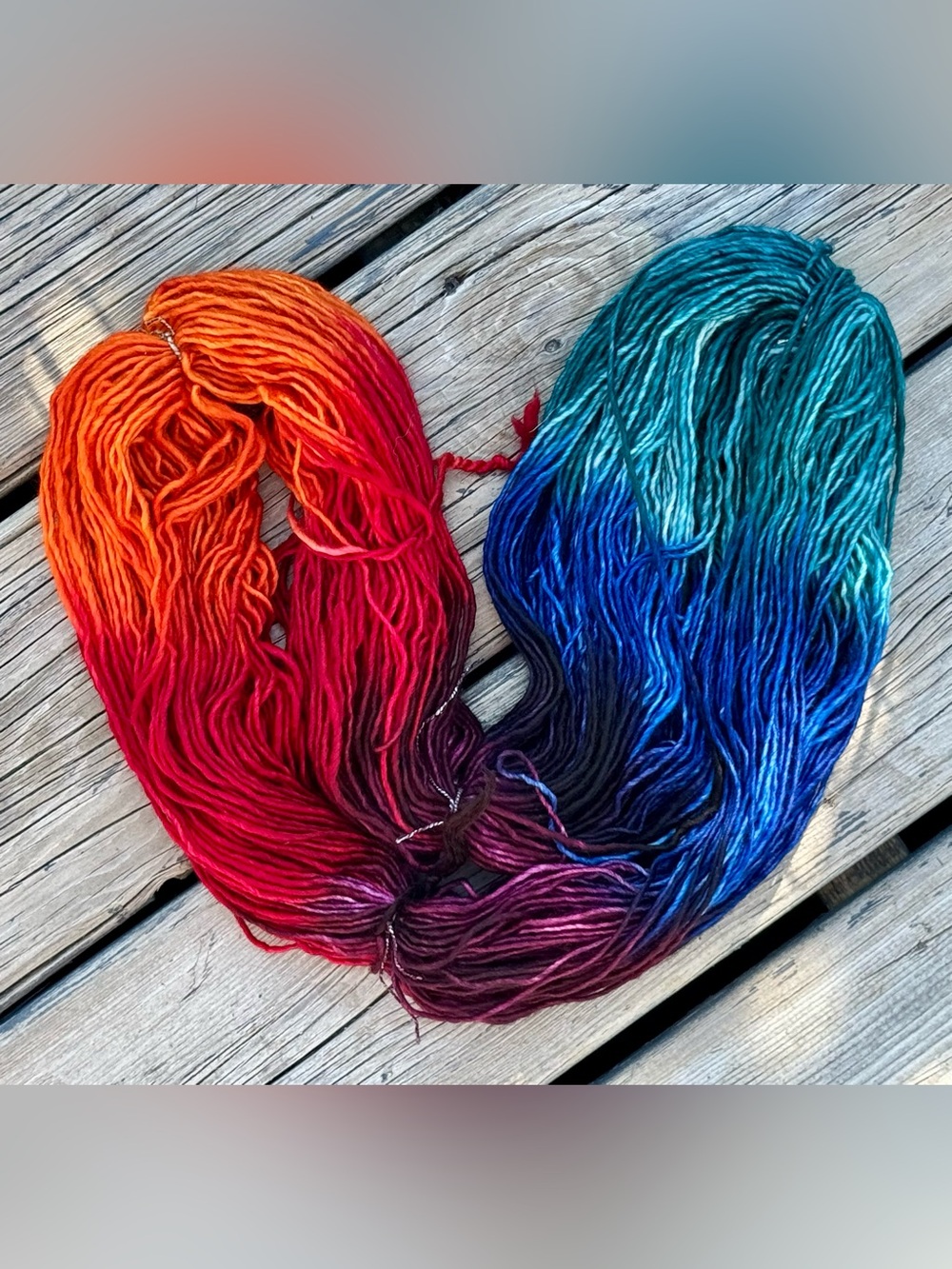 Hand-Dyed Gradient Yarn Skein - Red to Blue Ombre